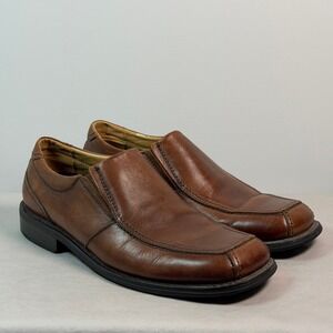 Merrell Mens 10M Brown Leather Square Toe Slip On Loafers Dress Shoes